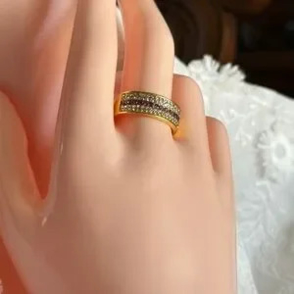 Gold Ring with Purple and Clear Crystals